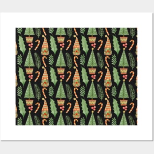 Cute Christmas Pattern Gnomes, Trees and Candy Canes Posters and Art